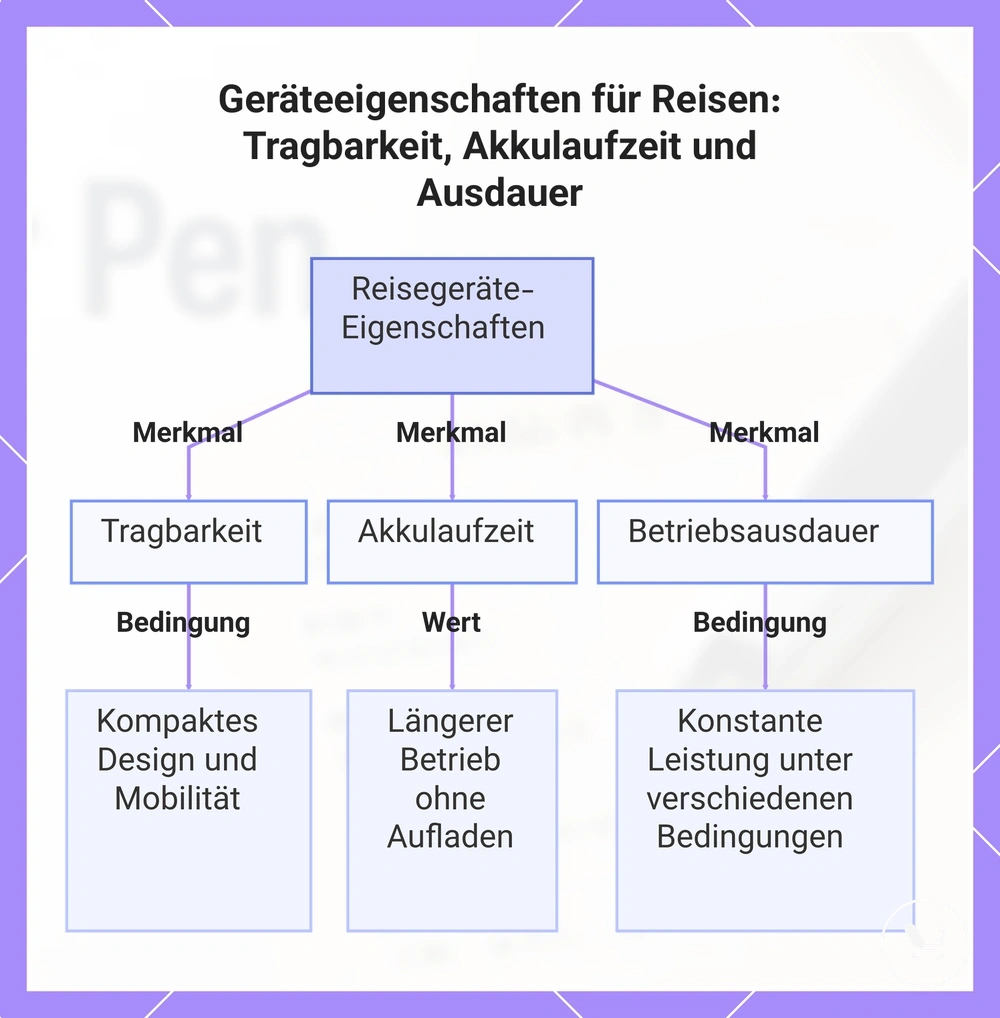 Geräteeigenschaften für Reisen: Tragbarkeit, Akkulaufzeit und Ausdauer