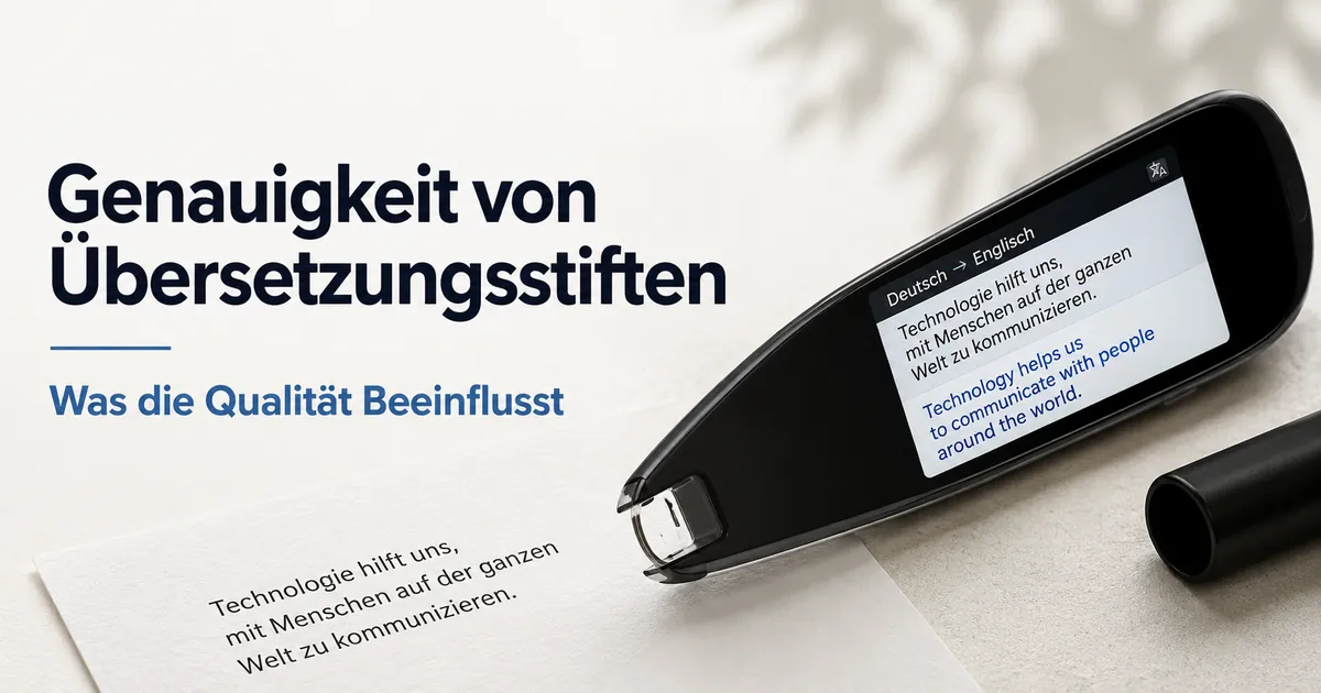 Display eines Übersetzungsstifts zeigt übersetzten Text nach dem Scannen eines gedruckten Satzes.