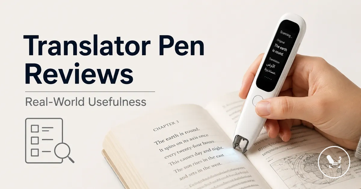 Translator pen being used on a book to evaluate real-world scanning and reading usefulness.