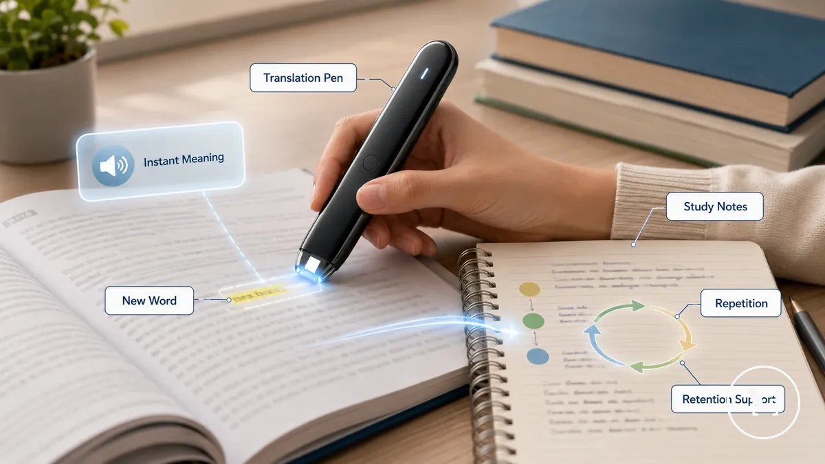 Vocabulary learning support using translation pen in study routine