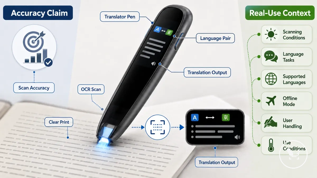 Diagram separating scanning accuracy from translation accuracy in a translator pen