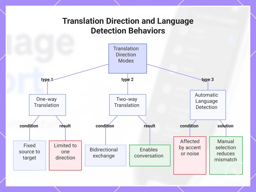 Translation Direction and Language Detection Behaviors