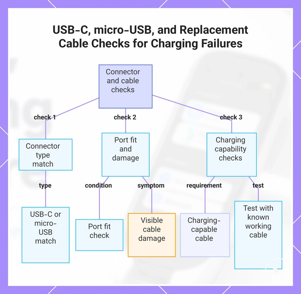 USB-C, micro-USB, and Replacement Cable Checks for Charging Failures