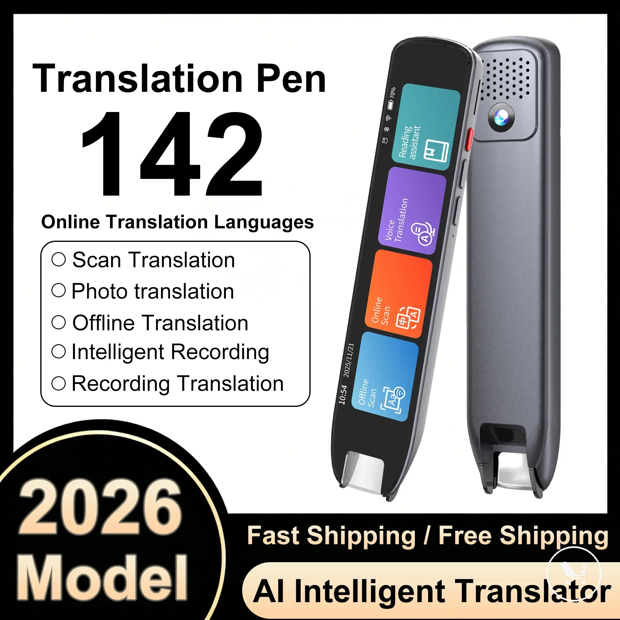 Bolígrafo traductor offline con lectura, texto a voz, grabación y traducción por voz para desplazamientos.