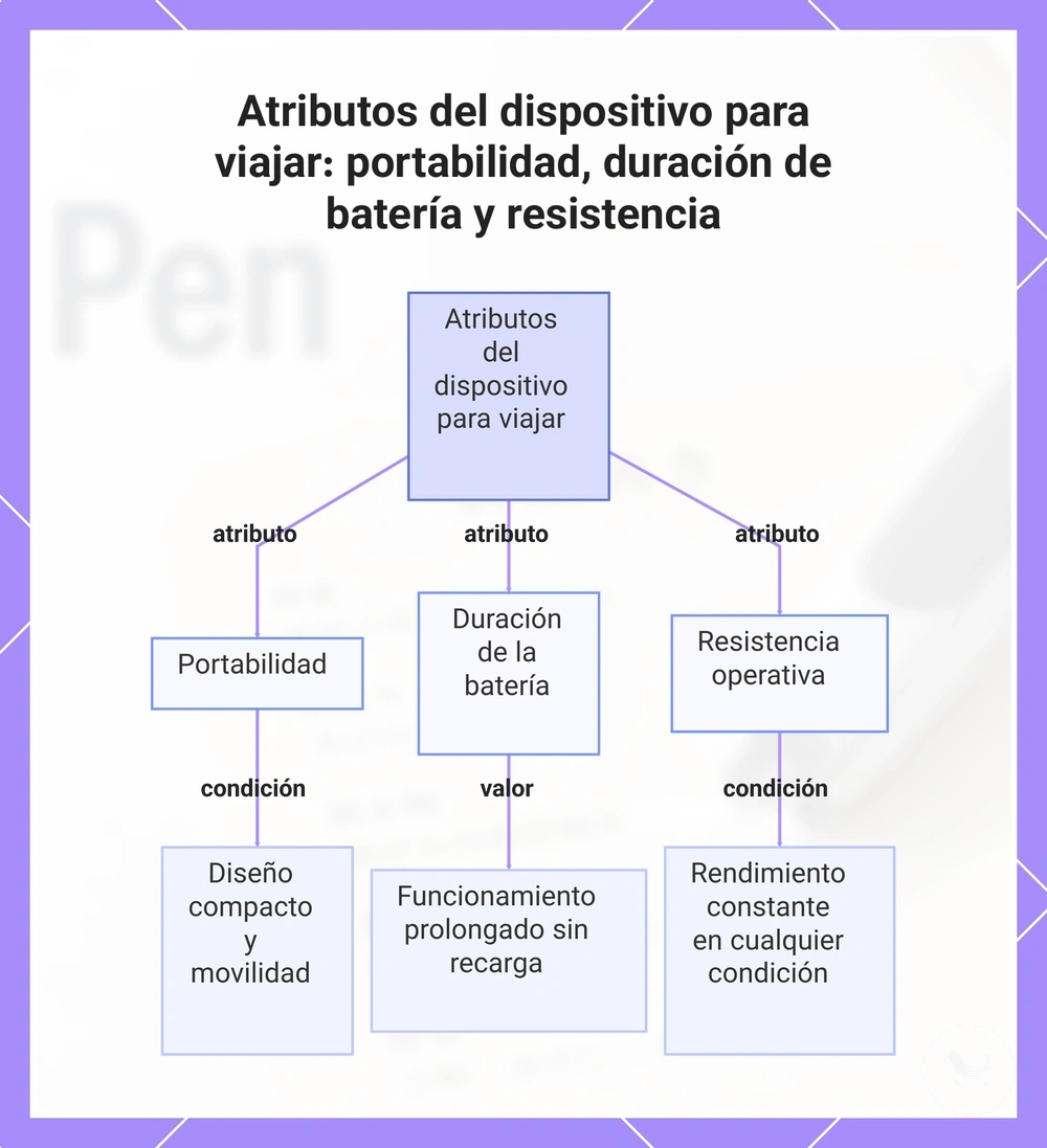 Atributos del dispositivo para viajar: portabilidad, duración de batería y resistencia