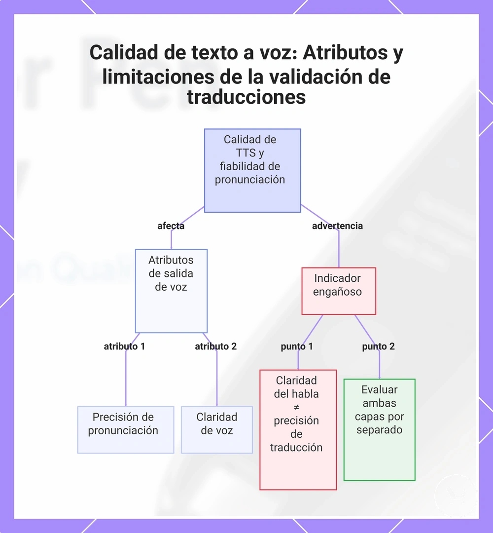 Calidad de texto a voz: Atributos y limitaciones de la validación de traducciones