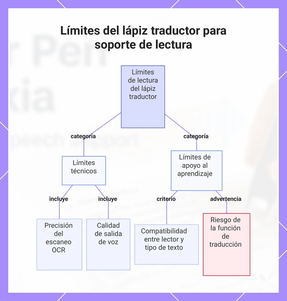 Límites del lápiz traductor para soporte de lectura