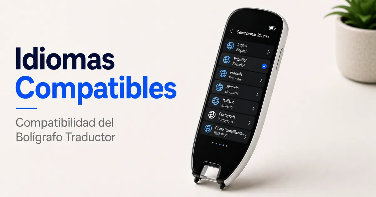 Interfaz de un bolígrafo traductor con opciones de selección de idioma para traducir.