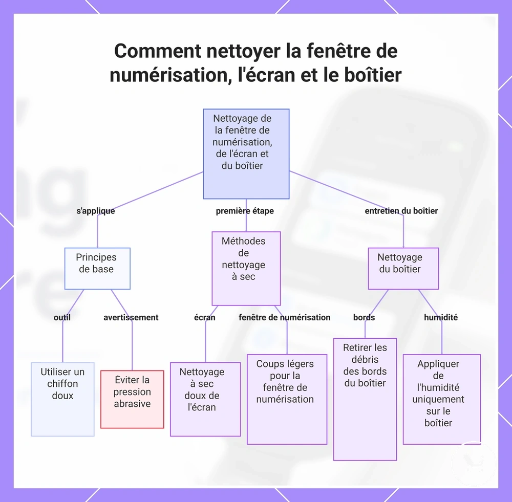 Comment nettoyer la fenêtre de numérisation, l'écran et le boîtier