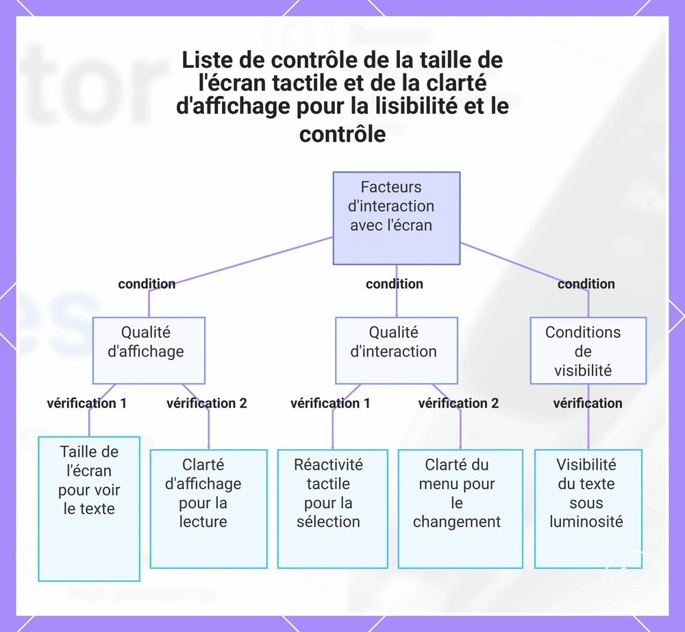 Liste de contrôle de la taille de l'écran tactile et de la clarté d'affichage pour la lisibilité et le contrôle