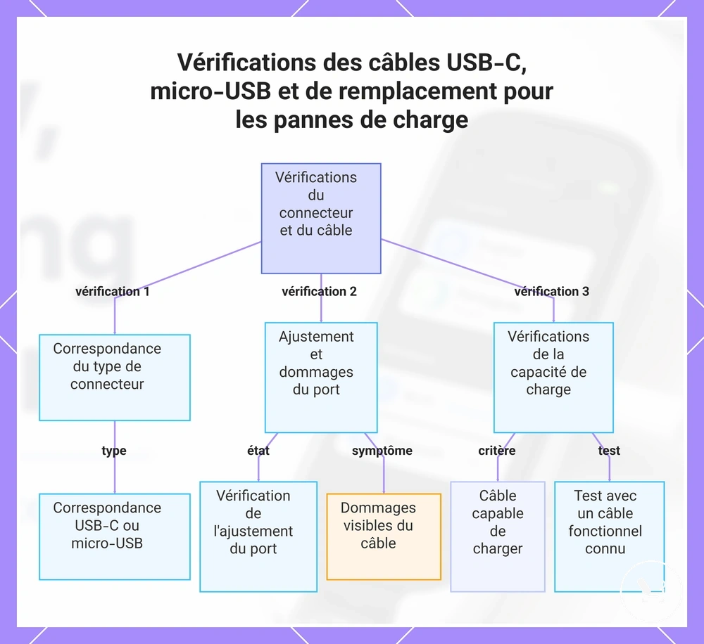 Vérifications des câbles USB-C, micro-USB et de remplacement pour les pannes de charge