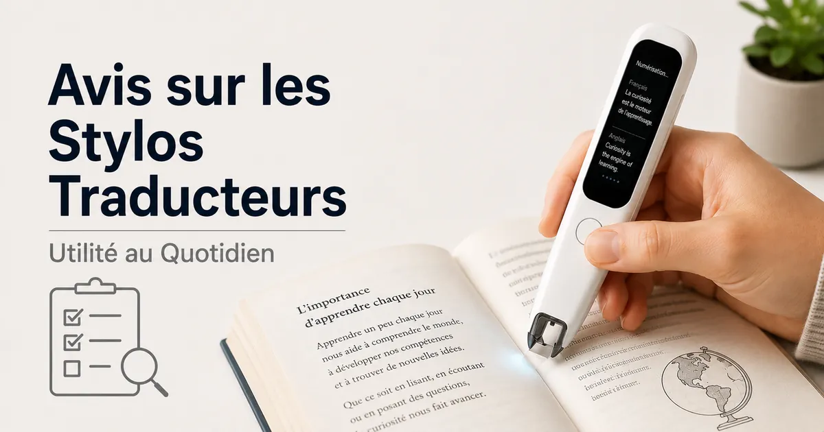 Stylo traducteur utilisé sur un livre pour évaluer le scan et l’aide à la lecture en situation réelle.