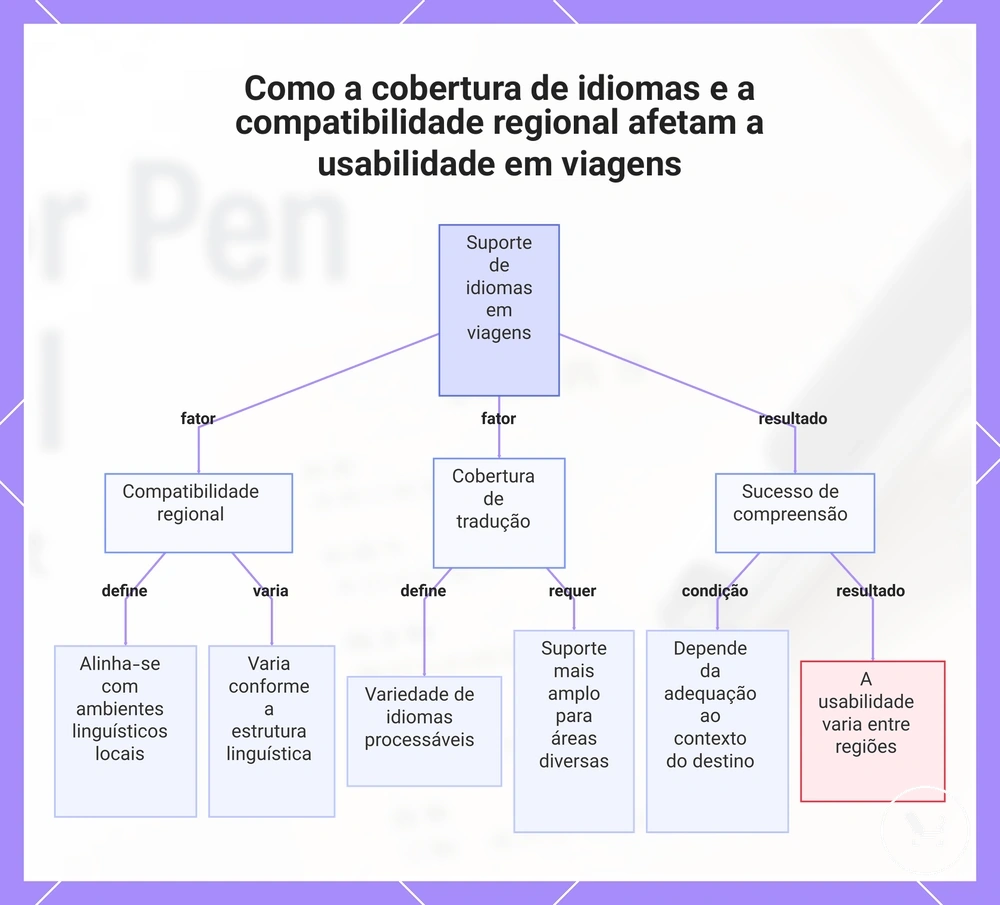 Como a cobertura de idiomas e a compatibilidade regional afetam a usabilidade em viagens