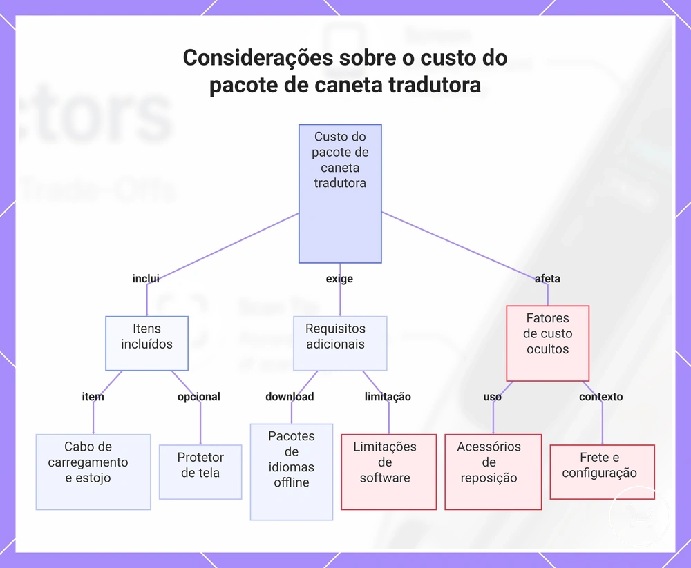 Considerações sobre o custo do pacote de caneta tradutora