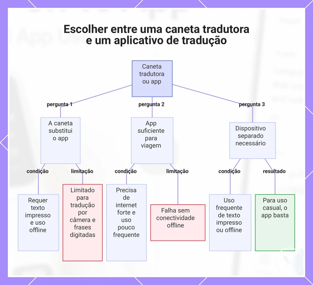 Escolher entre uma caneta tradutora e um aplicativo de tradução