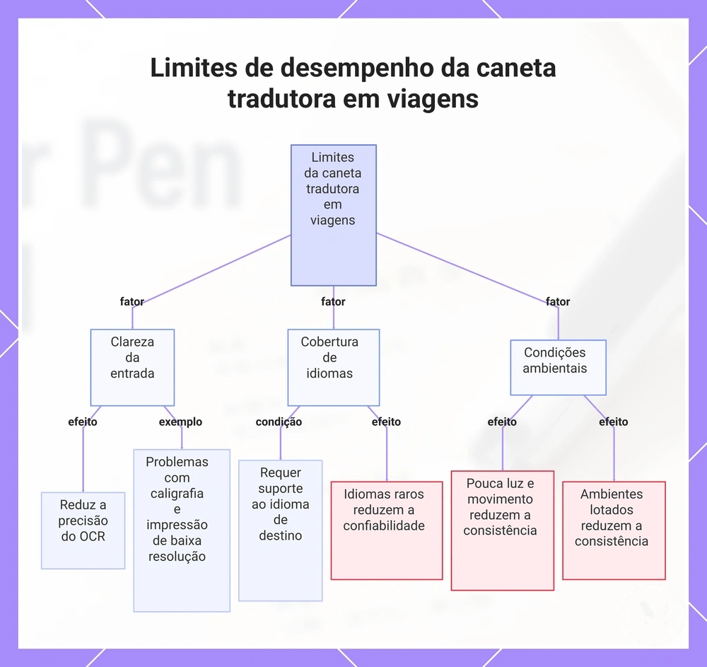 Limites de desempenho da caneta tradutora em viagens
