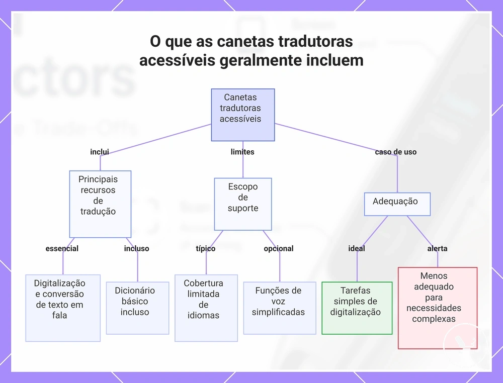 O que as canetas tradutoras acessíveis geralmente incluem