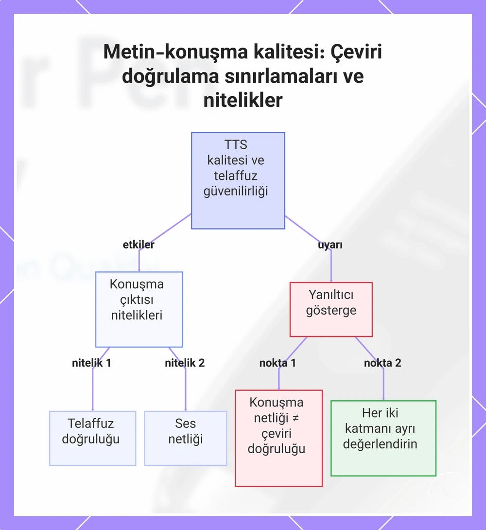 Metin-konuşma kalitesi: Çeviri doğrulama sınırlamaları ve nitelikler