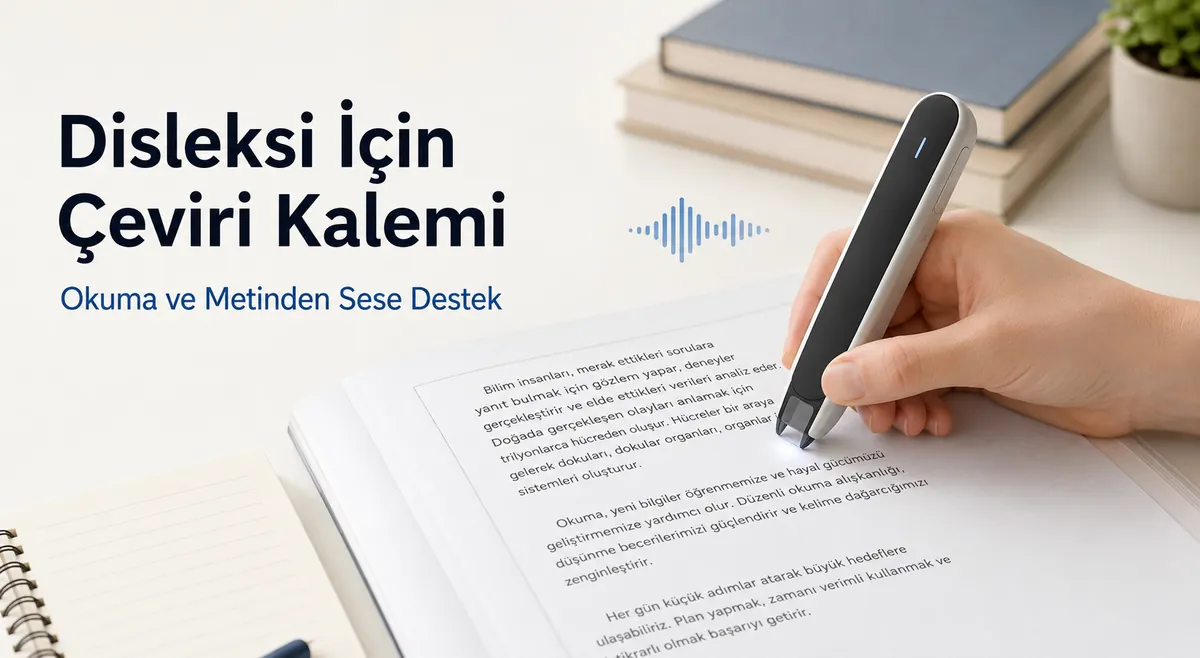Okuma desteği ve metinden sese yardım için basılı metin üzerinde kullanılan çeviri kalemi.