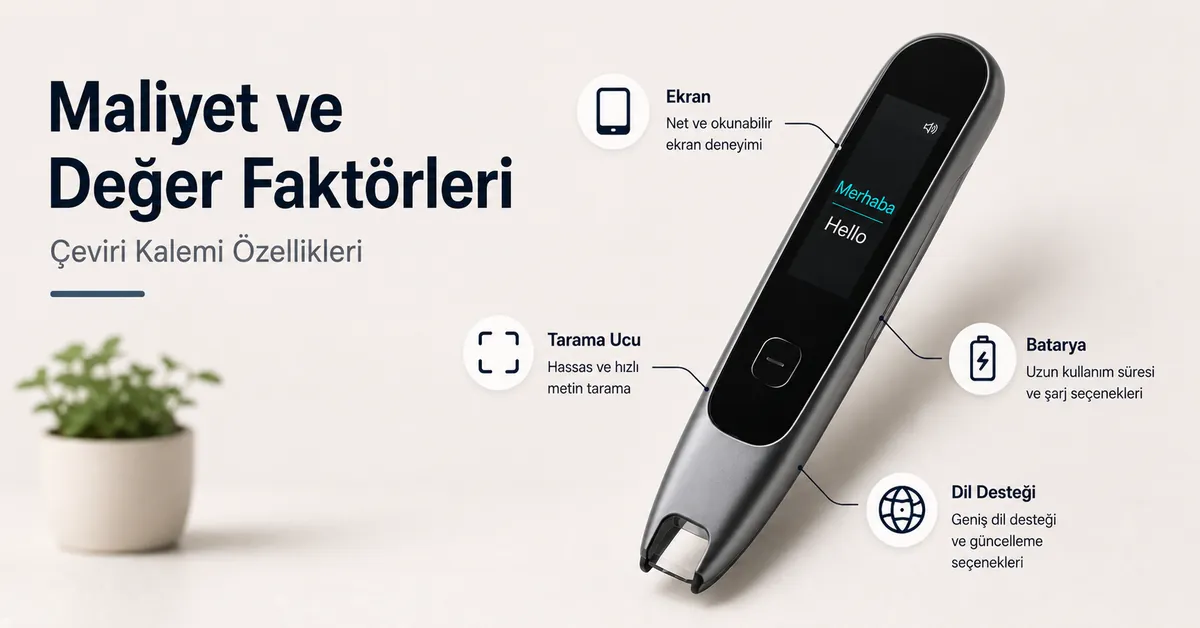 Fiyat ve değer faktörlerini karşılaştırmak için özellik açıklamalarıyla gösterilen çeviri kalemi.
